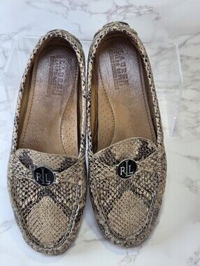 Ralph Lauren Snake-Print Loafers in Tan and Black(B31)